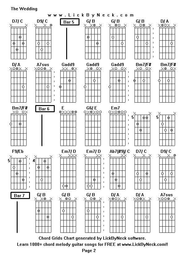 Chord Grids Chart of chord melody fingerstyle guitar song-The Wedding,generated by LickByNeck software.
